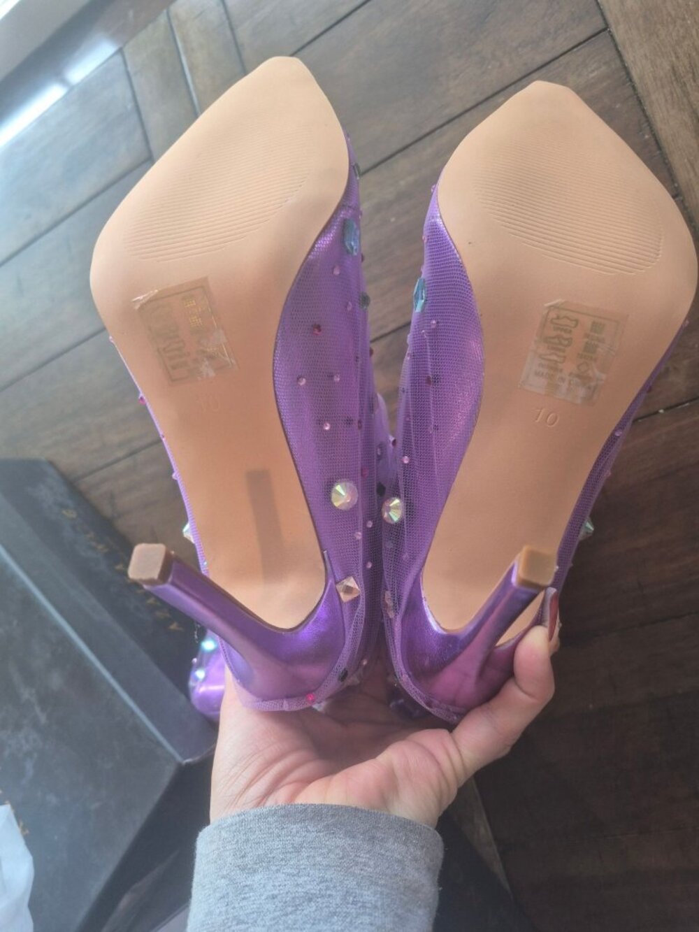 Azalea Wang Liora Purple Rhinestone Slouchy Stiletto Boots US Size 10 - Picture 4 of 6